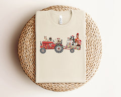 Christmas Tractor Farm Animals Shirt, Cute Christmas Shirt, Farmer Christmas Gift, Animal Lover Tshirt, Farm Life Shirt, Christmas Gifts