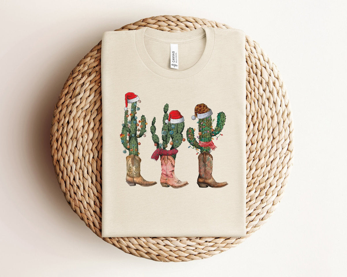 Cactus Boots Christmas Shirt, Christmas Cowboy Shirt, Cactus Lover Gift, Western Christmas Shirt, Retro Christmas Shirt, Xmas Cowgirl Gifts