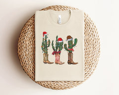 Cactus Boots Christmas Shirt, Christmas Cowboy Shirt, Cactus Lover Gift, Western Christmas Shirt, Retro Christmas Shirt, Xmas Cowgirl Gifts