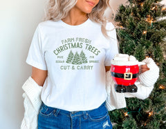 Farm Fresh Christmas Trees Shirt, Holiday Tshirts, Pine Cedar Fir Spruce Cut Carry, Winter Shirt, Vintage Christmas, Unisex, Christmas Gifts