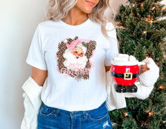 Pink Santa Merry Christmas Shirt, Pink Santa Hat Shirt, Cute Christmas Shirt, Retro Santa Shirt, Holiday Tshirts, Christmas Gift For Her