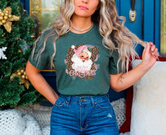 Pink Santa Merry Christmas Shirt, Pink Santa Hat Shirt, Cute Christmas Shirt, Retro Santa Shirt, Holiday Tshirts, Christmas Gift For Her
