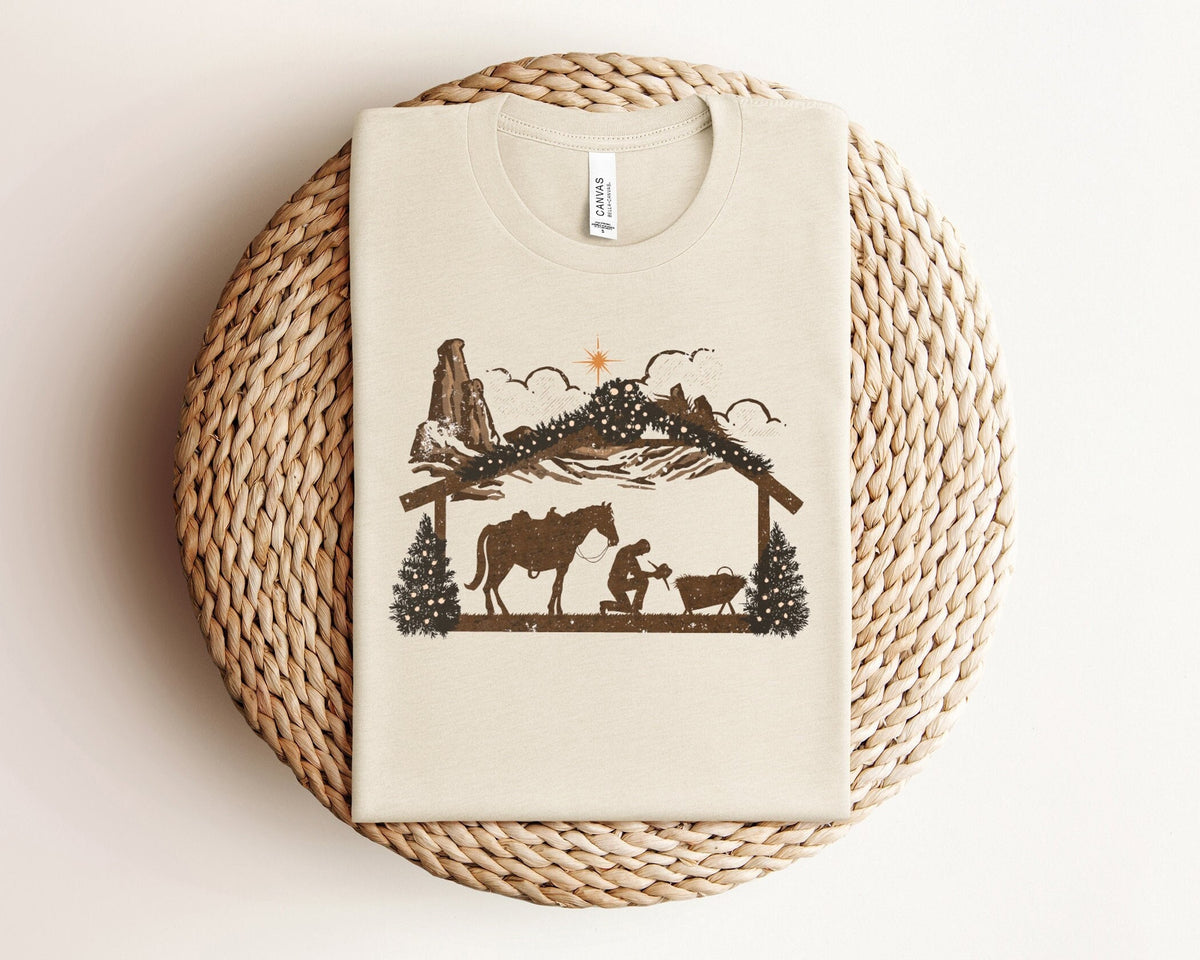 Praying Cowboy Manger Shirt, Religious Western Christmas Cowboy Shirt, Christian Christmas Shirt, Vintage Christian Shirts, Christmas Gifts