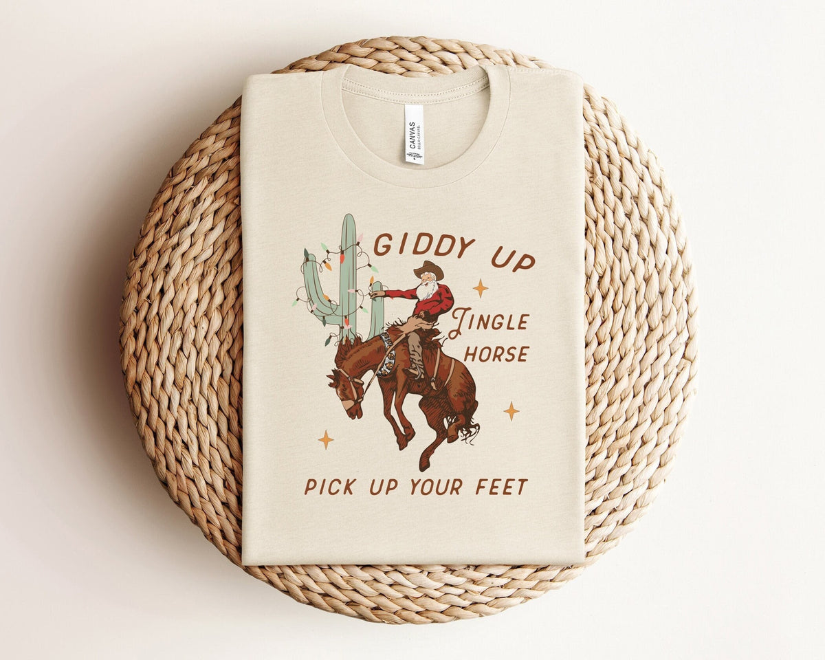 Cowboy Christmas Shirt, Giddy Up Jingle Horse Pick Up Your Feet, Howdy Country Christmas Horse, Cowgirl Shirt, Western Christmas, Xmas Gifts