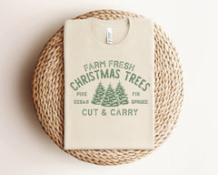 Farm Fresh Christmas Trees Shirt, Holiday Tshirts, Pine Cedar Fir Spruce Cut Carry, Winter Shirt, Vintage Christmas, Unisex, Christmas Gifts