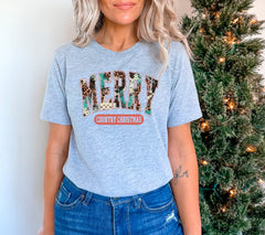 Merry Country Christmas Shirt, Western Christmas Shirt, Country Girl Gifts, Vintage Christmas, Holiday Shirts For Women, Christmas Gifts