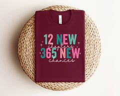 12 New Chapters 365 New Chances Shirt, Retro New Years Shirt, 2026 Women's Shirts, Motivational Shirt, Happy New Year Shirt, New Years Gift