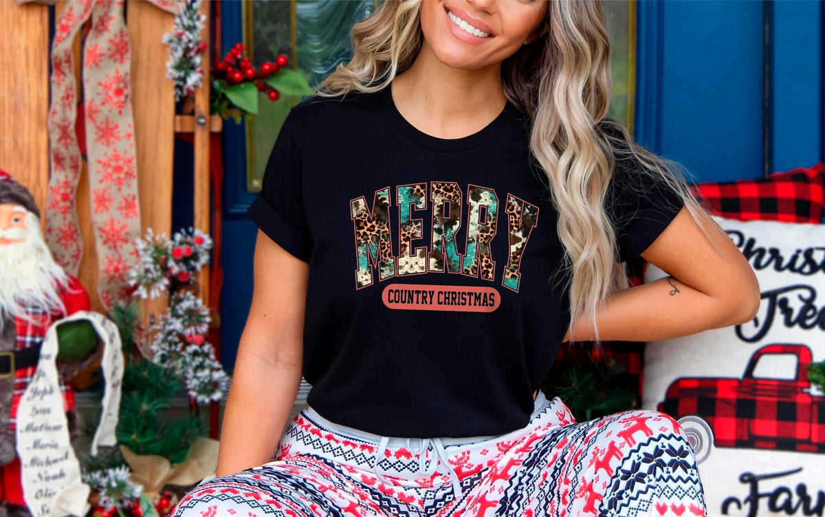 Merry Country Christmas Shirt, Western Christmas Shirt, Country Girl Gifts, Vintage Christmas, Holiday Shirts For Women, Christmas Gifts