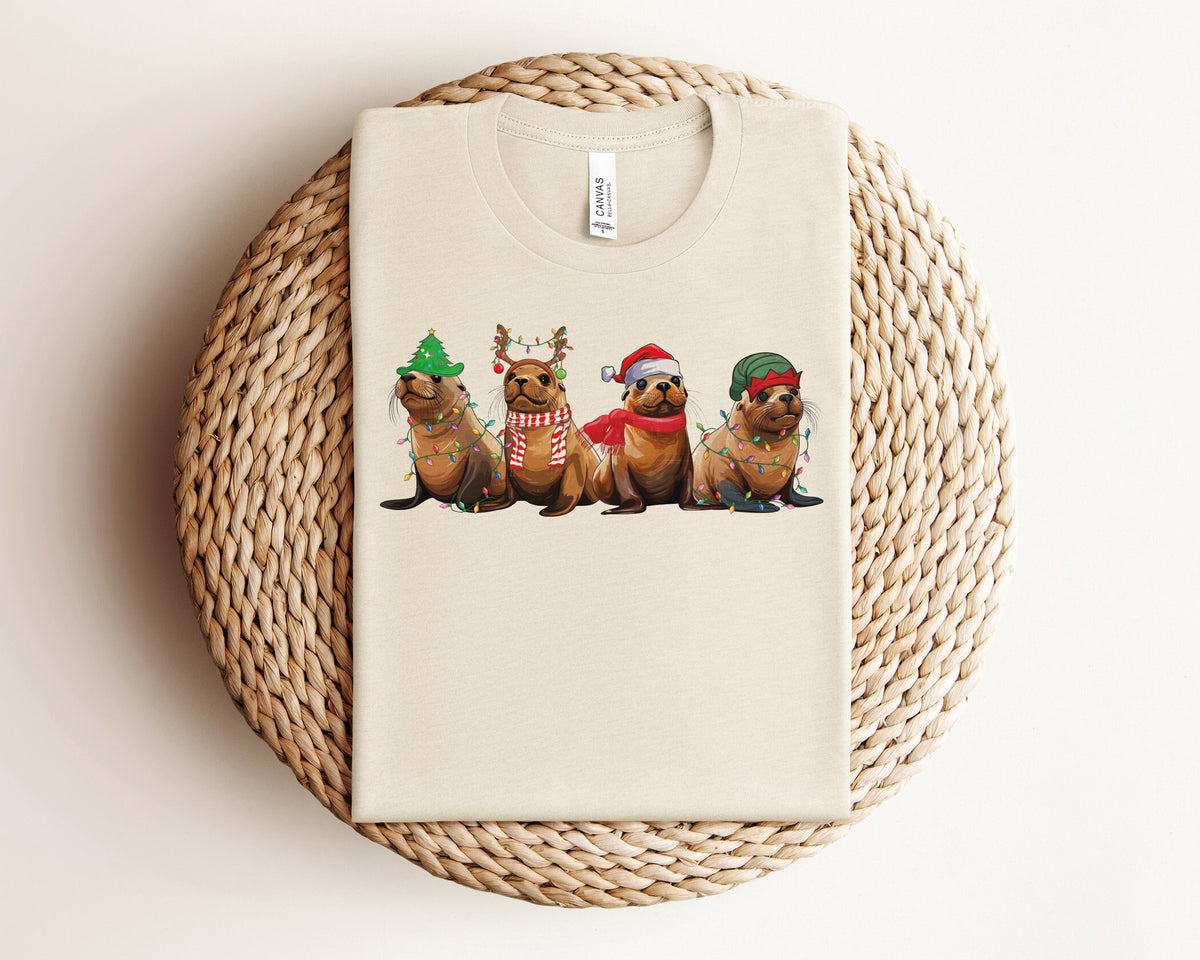 Sea Lions Christmas Shirt, Cute Christmas Animals Shirt, Monk Seal Tshirt, Animal Love Tshirt, Sea Lion Shirt, Winter Shirt, Christmas Gifts