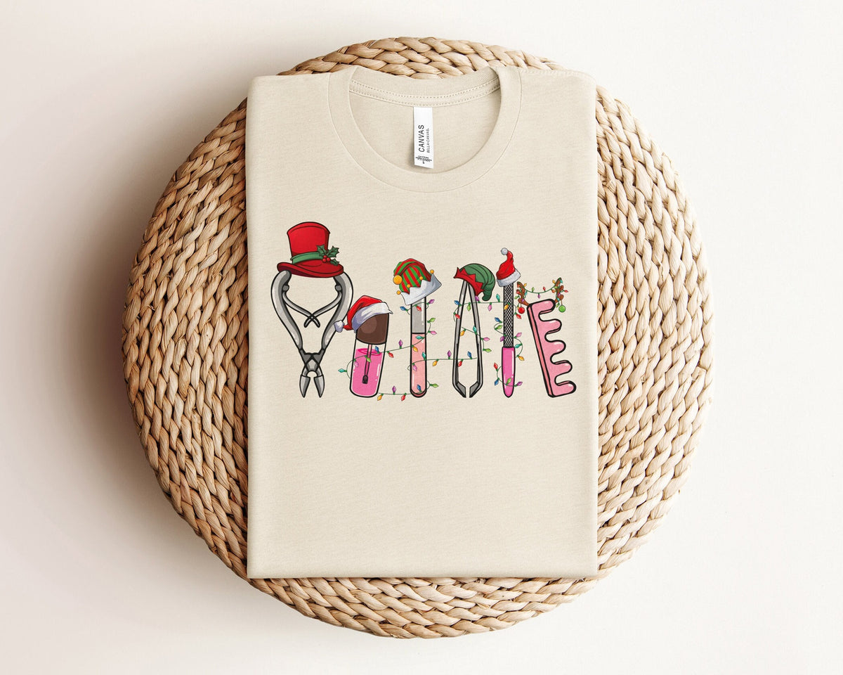 Manicure Set Christmas Lights Shirt, Nail Technician Christmas Shirt, Manicurist Shirt, Nail Tech Gifts, Nail Stylist Shirt, Gift For Her
