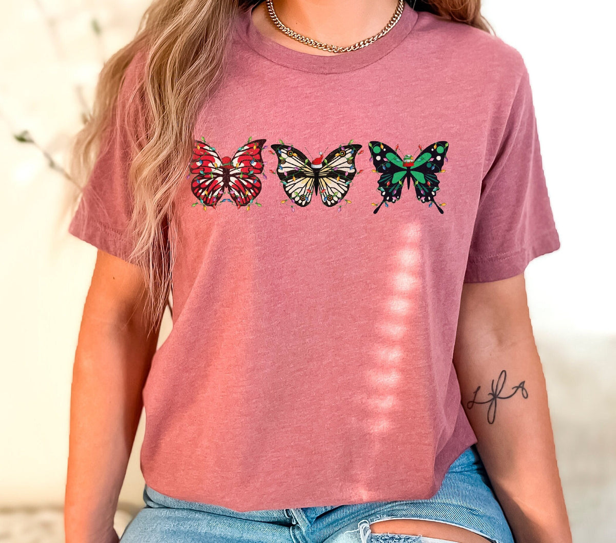 Christmas Butterflies Shirt, Cute Christmas Shirt, Vintage Butterfly Shirt, Womens Christmas Shirt, Holiday Tshirts, Christmas Gift For Her