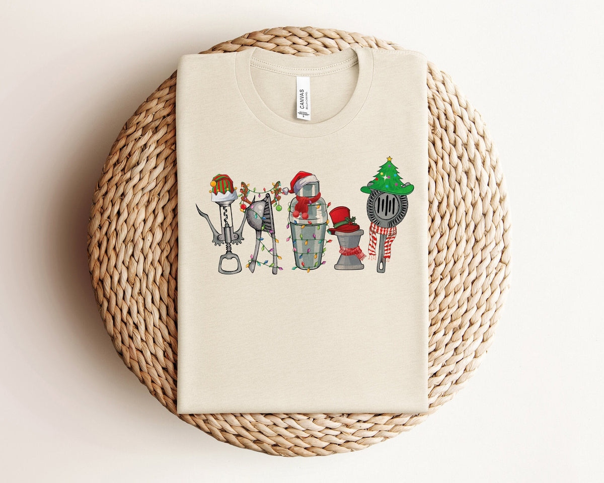 Christmas Bartender Shirt, Barman Christmas Shirt, Bartender Christmas Lights Tshirt, Bartending Lover, Christmas Cocktail, Bartender Gifts