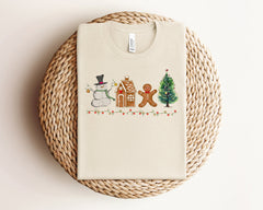 Christmas Snowman Gingerbread House Tree Shirt, Cute Christmas Shirt, Xmas, Vintage Christmas, Christmas Lights Shirt, Christmas Gift Women