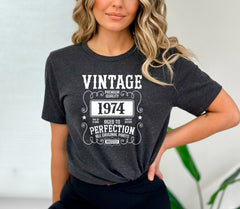 Vintage 1974 Shirt, Retro Birthday Shirt, Aged To Perfection 50th Birthday Crewneck, Birthday Year Shirt, 50th Birthday Gift For Grandma