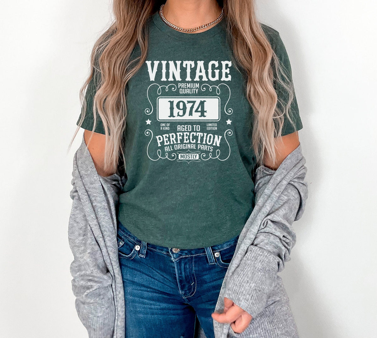Vintage 1974 Shirt, Retro Birthday Shirt, Aged To Perfection 50th Birthday Crewneck, Birthday Year Shirt, 50th Birthday Gift For Grandma