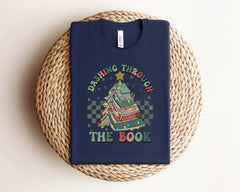 Retro Dashing Through The Book Shirt, Christmas Book Tree Shirt, Reading Lover Gift, Librarian Shirt, Bookworm Shirt, Teacher Christmas Gift