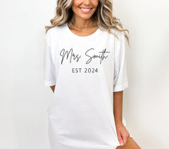 Custom Mrs Shirt, Bride Est Shirt, Personalized Fiance Gift, Honeymoon Shirt, Bride To Be, Wifey Shirt, Mrs Last Name, Bridal Shower Gift