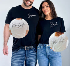 Custom Bride and Groom Shirts, Personalized Groom Bride Shirt, Newly Married Gift, Honeymoon Couple Tshirts, Gifts For Brides and Grooms