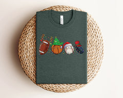 Christmas Sports Shirt, Sports Balls Xmas Tshirt, Christmas Football Baseball Hockey Tennis Basketball Santa Hat Shirt, Sports Lover Gifts