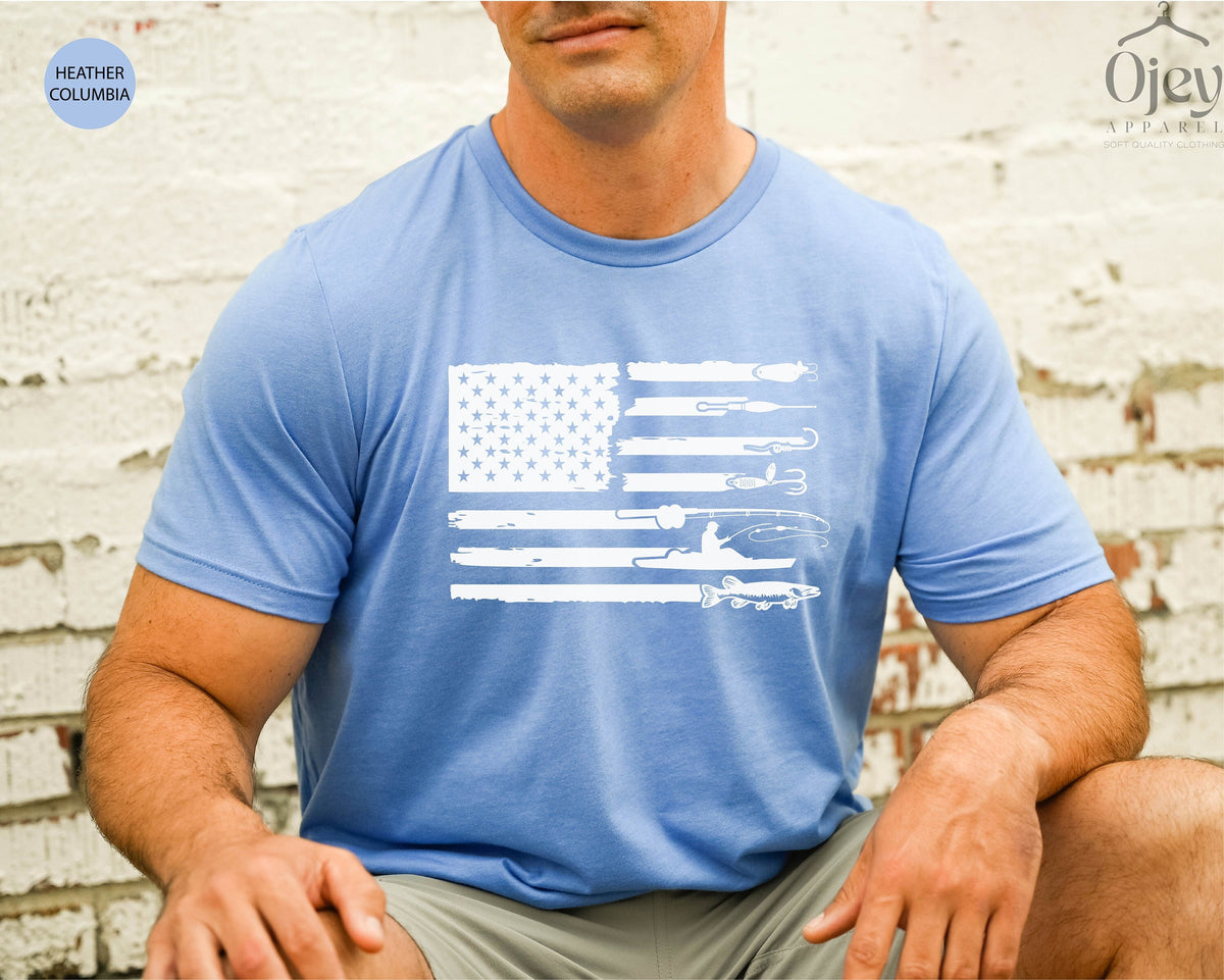 American Flag Fishing Shirt, Fishing Lover Shirt, Fisherman Gift, Dad Fishing Shirt, American Hunter Tshirt, Fisher Shirt, Men Hunting Gifts