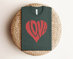 Retro Love Heart Shirt, Valentine's Day Shirt, Cute Valentine Shirt, Tshirt For Girlfriend, Matching Couple Shirts, Unisex Valentine Gift