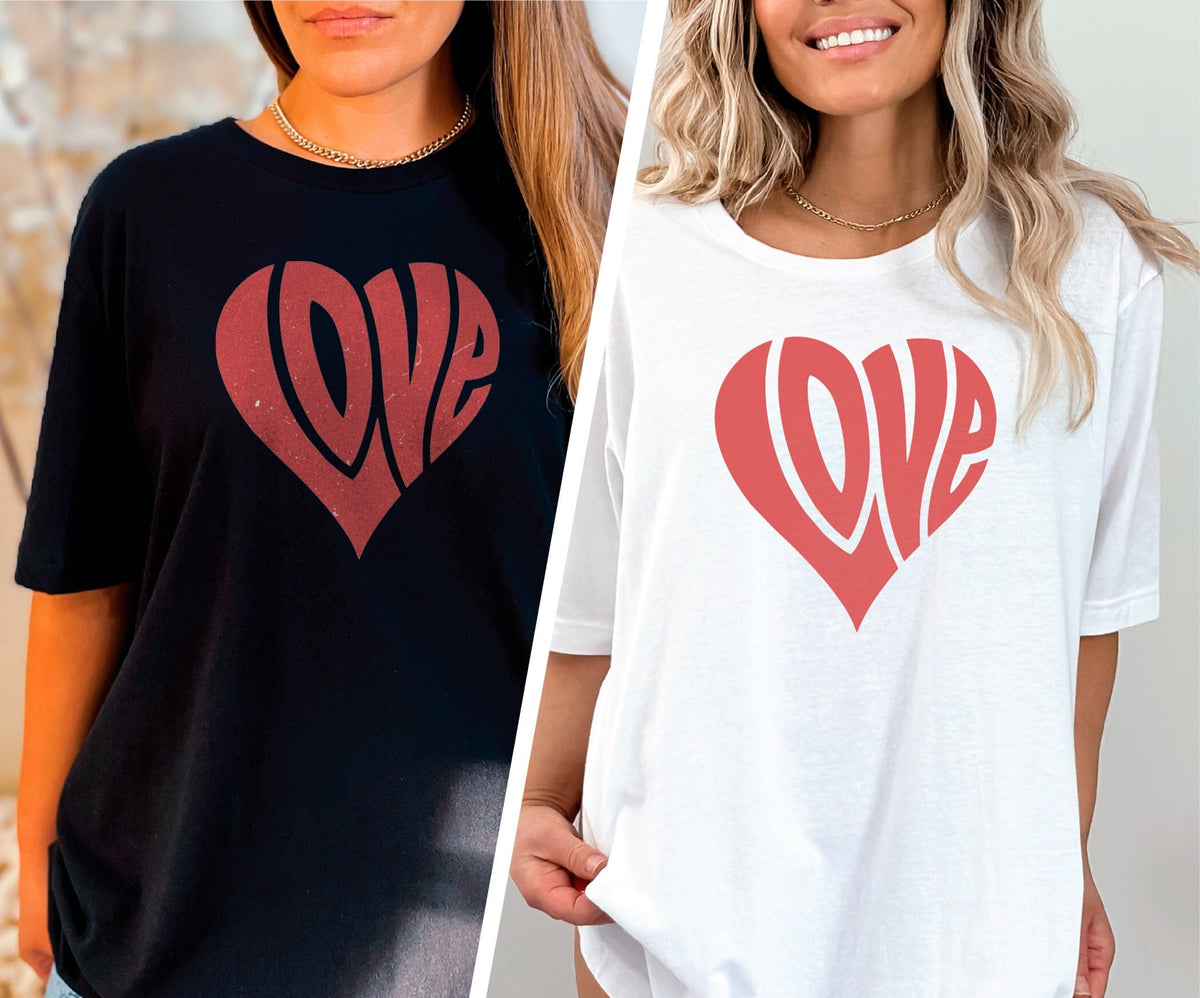 Retro Love Heart Shirt, Valentine's Day Shirt, Cute Valentine Shirt, Tshirt For Girlfriend, Matching Couple Shirts, Unisex Valentine Gift