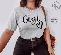 Gigi Heart Shirt, Cool Nana Shirt, Gift For Grandma, Grandmother Tshirt, Auntie To Be Shirt, Mother's Day Gift, Womens Clothing, Gigi Gift