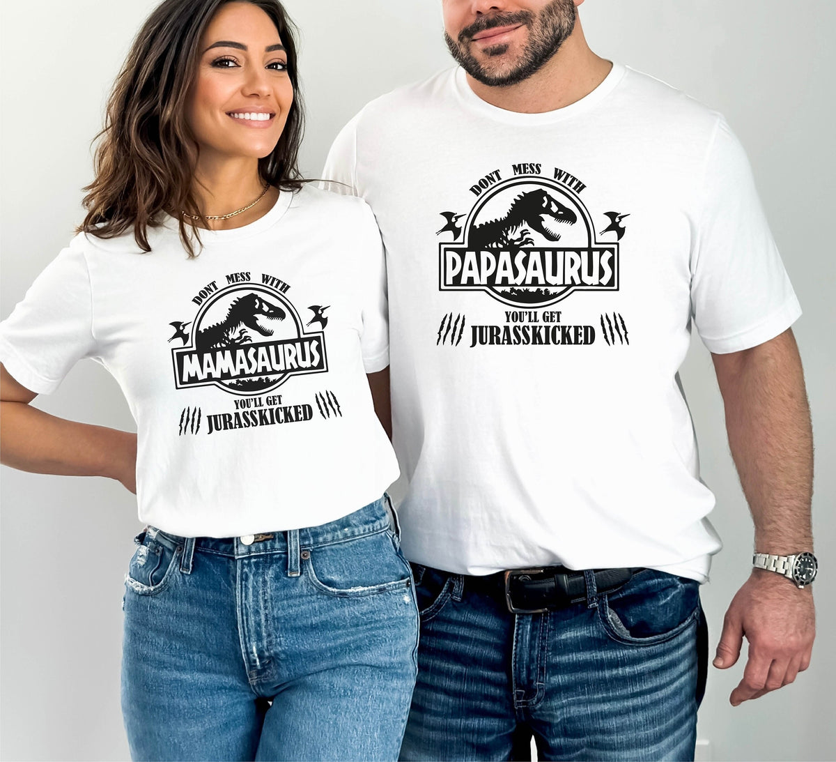 Don't Mess With Mamasaurus And Papasaurus Shirts, Dinosaur Mama Shirt, Funny Family Shirts, Dinosaur Papa T-Shirt, You'll Get Jurasskicked