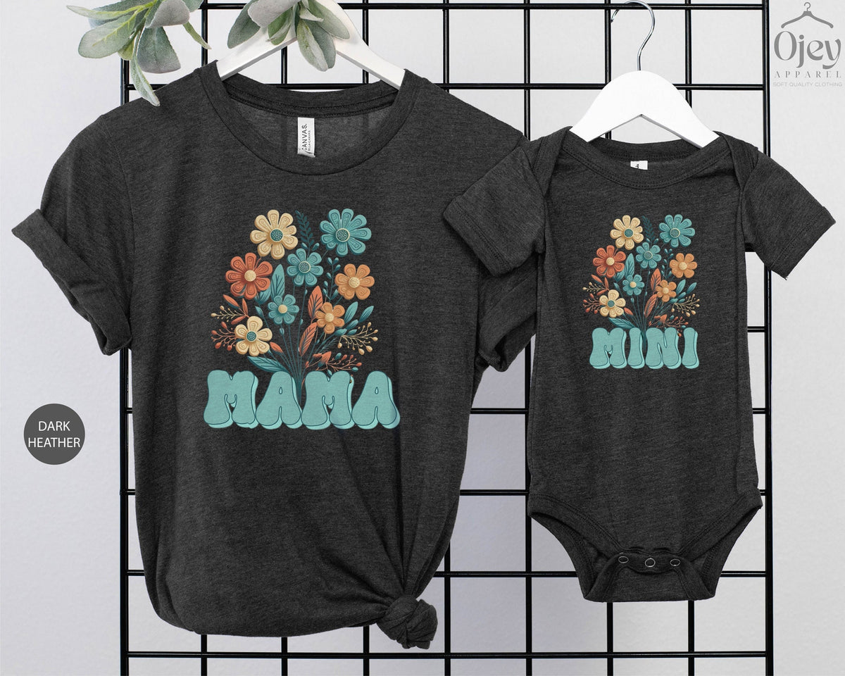Retro Mama And Mini Shirts, Matching Mom And Daughter Outfits, Cute Mommy Crewneck, Floral Mom Tshirt, Womens Clothing, Mother's Day Gift