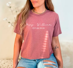 Mrs Established Shirt, Personalized Mrs Est Shirt, Custom Wedding Shirt Date, Bridal Shower Gift, Engagement Gift Shirt, Gift Tee for Bride