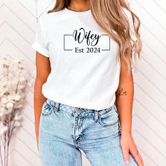 Wifey Hubby Est 2024 Shirts, Honeymoon Shirt, Husband Wife Shirts, Newly Engaged Tshirt, Couple Matching Shirt, Engagement Gift For Bride