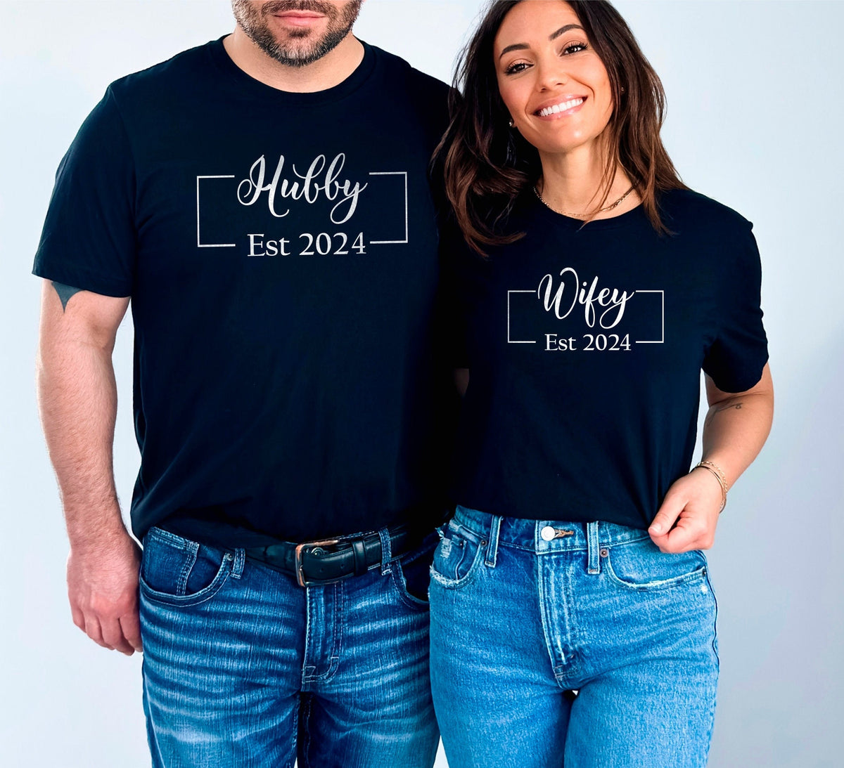 Wifey Hubby Est 2024 Shirts, Honeymoon Shirt, Husband Wife Shirts, Newly Engaged Tshirt, Couple Matching Shirt, Engagement Gift For Bride