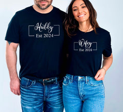 Wifey Hubby Est 2024 Shirts, Honeymoon Shirt, Husband Wife Shirts, Newly Engaged Tshirt, Couple Matching Shirt, Engagement Gift For Bride
