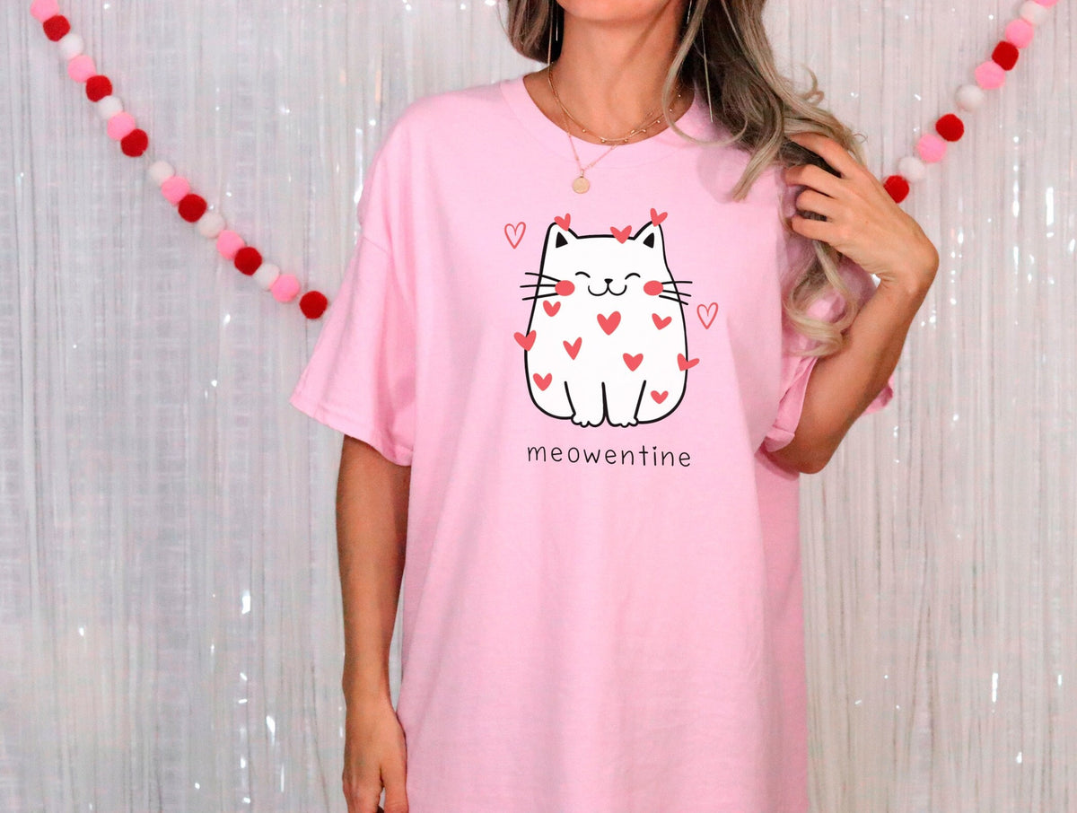 Cute Cat Valentine Tshirt, Meowentine Valentine Shirt, Cat Lover Gift, Cat Hearts Tshirt, Cat Mom Valentine Crewneck, Valentine's Day Gift