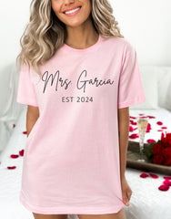 Custom Mrs Shirt, Bride Est Shirt, Personalized Fiance Gift, Honeymoon Shirt, Bride To Be, Wifey Shirt, Mrs Last Name, Bridal Shower Gift