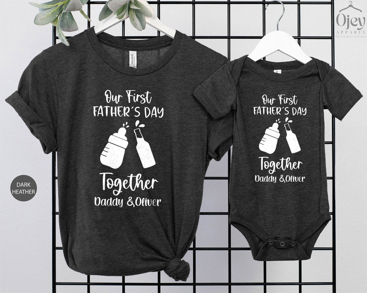 Custom Our First Fathers Day Together Shirt, Dad and Baby Matching Shirts, Baby Bodysuits Daddy, Father and Baby Shirt, First Fathers Day
