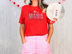 Custom Mama Shirt, This Mama Wears Her Heart On Her Sleeve Tshirt, Valentines Mama Shirt, Mama Kids Names Shirt, Valentines Day Gift For Her