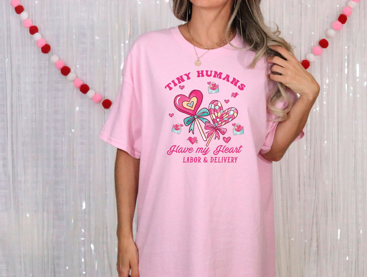 Labor and Delivery Nurse Valentines Shirts, L&D Valentine's Day, Tiny Humans Have My Heart T-Shirts for Valentines Day, Gift for Nurse