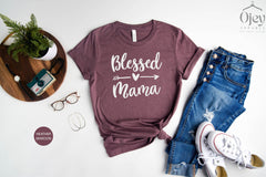 Blessed Mama Heart Shirt, Mothers Day Shirt, Gift For Mom, Mom Shirt, Blessed Mother, Womens Clothing, Mother To Be Shirt, Cute Grandma Gift