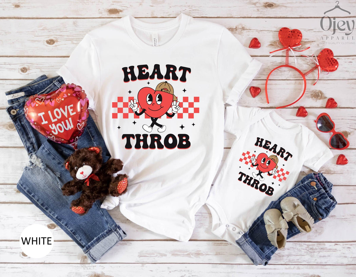 Heart Throb Shirt, Retro Valentines Tshirt, Valentine Heart Shirt, Kids Valentine Shirts, Baby Bodysuit For Valentine's Day, Valentine Gift