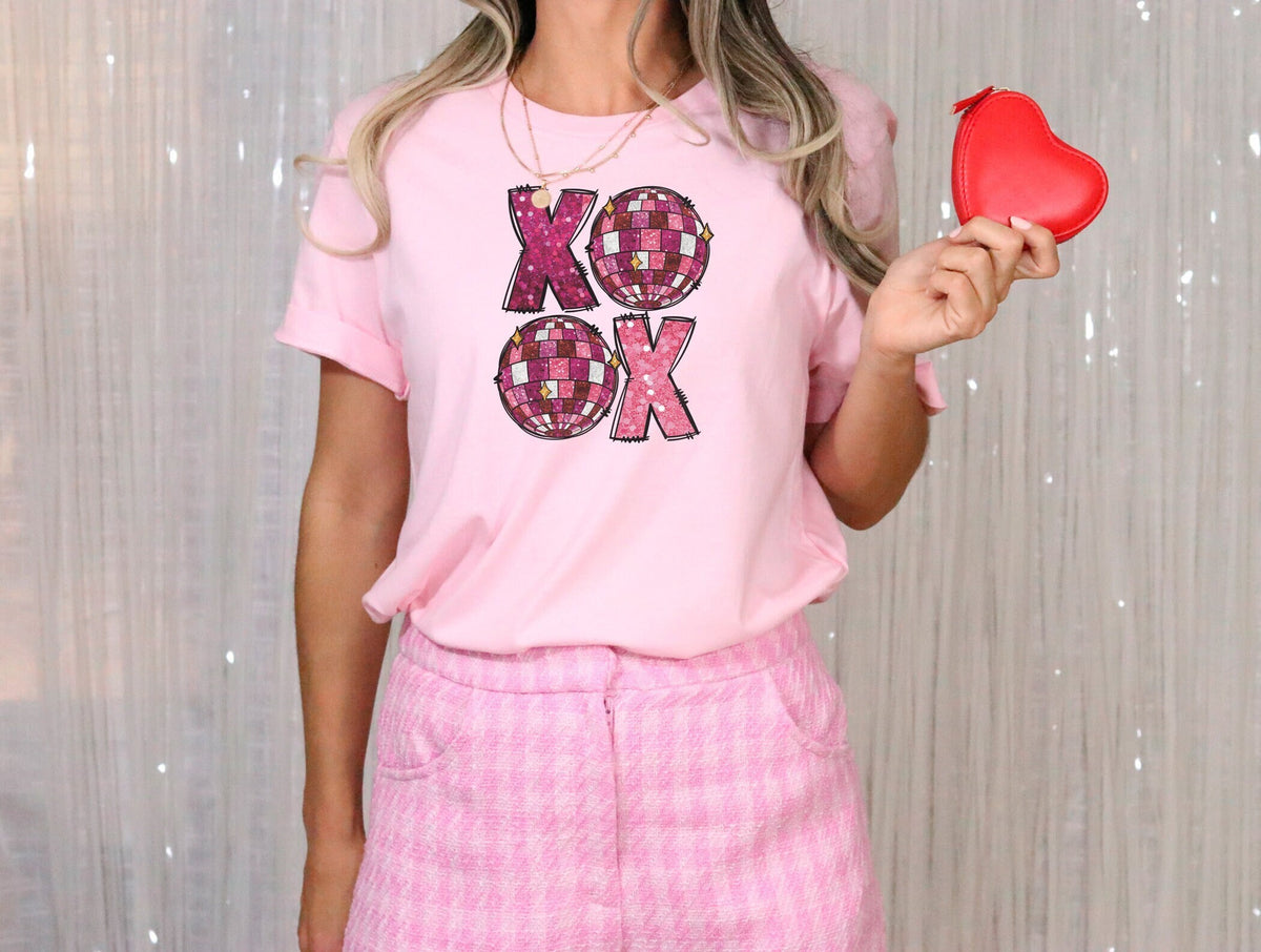 Xoxo Shirt, Valentines Day Shirt, Disco Ball Shirt, Cute Valentine Tee, Retro Valentines Shirt, Womens Clothing, Valentines Day Gift For Her