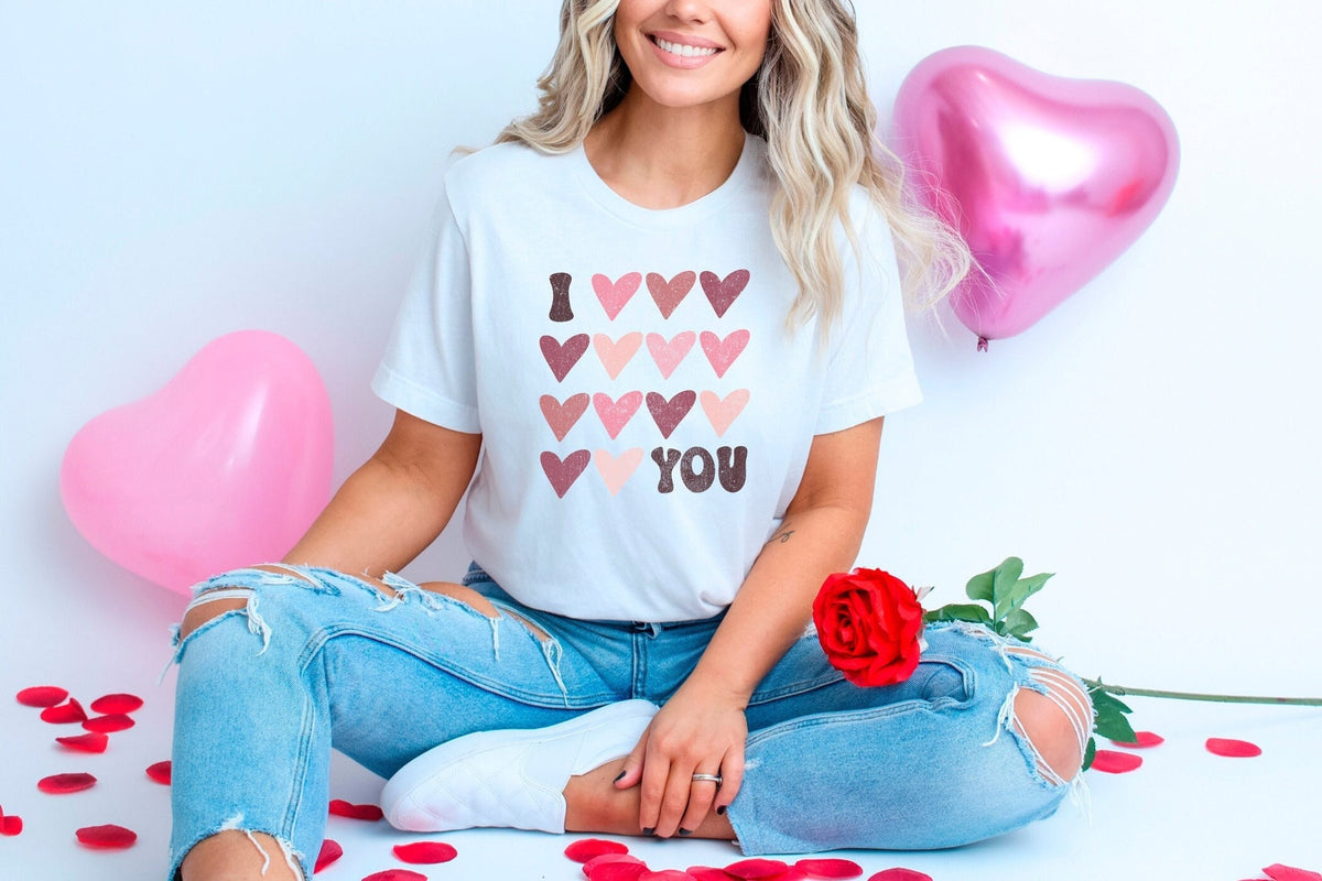 Valentine Hearts Shirt, I Love You Tshirt, Retro Valentines, Womens Clothing, Girlfriend Shirt, Valentine's Day Shirt, Cute Valentine Gift