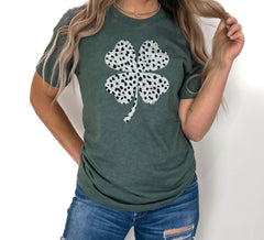 Dalmatian Clover T-Shirt - Four Leaf Clover Tee - Leopard Shamrock Gift - Irish Flower Shirt - Patrick’s Day Gift - Irish Tee