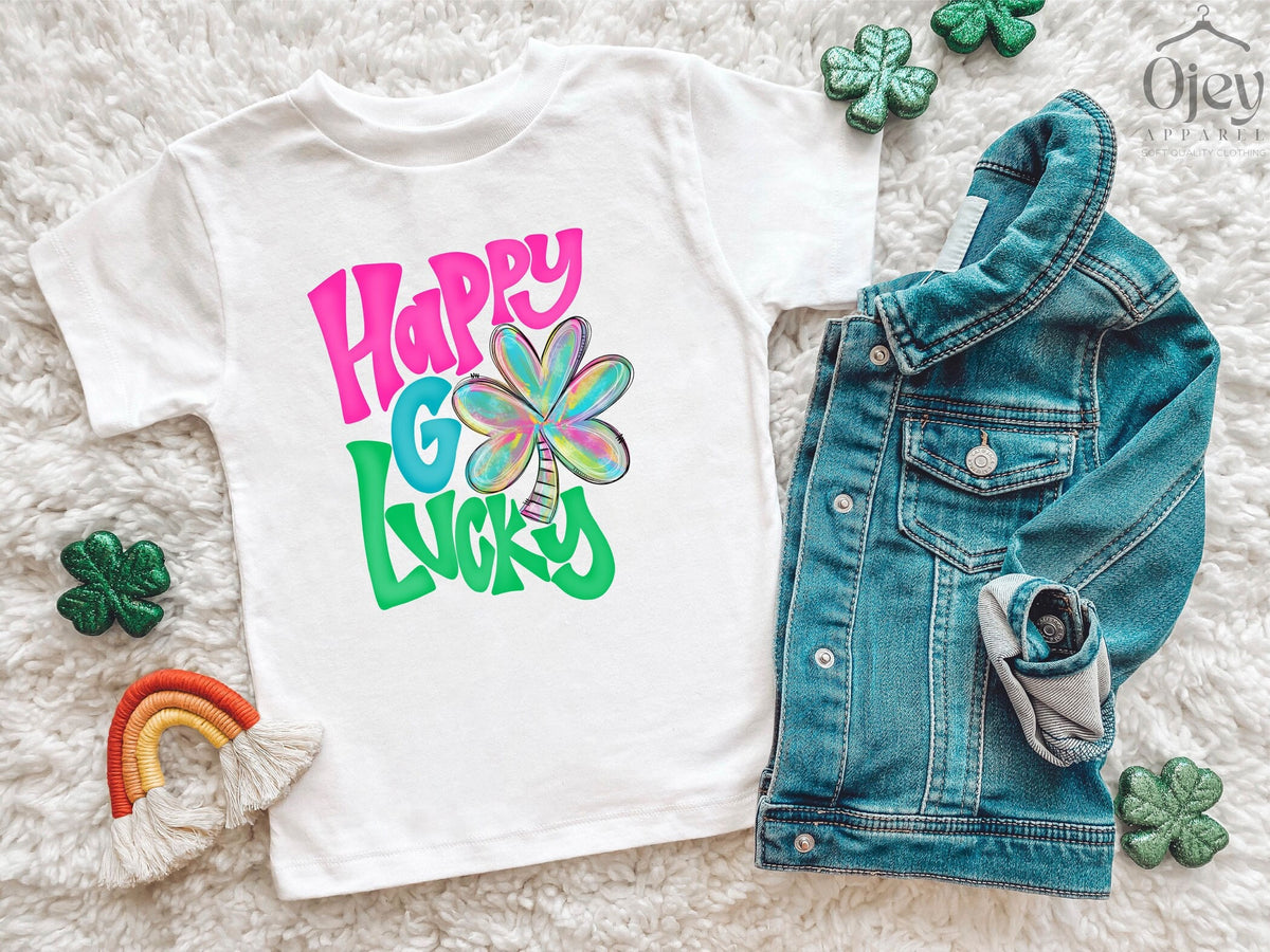 Happy Go Lucky Toddler Shirt - Clover Kids Tee - Lucky T-Shirt - Patrick’s Day Gift - Irish Girl Shirt - Shamrock Kids Shirt - St Pattys Day