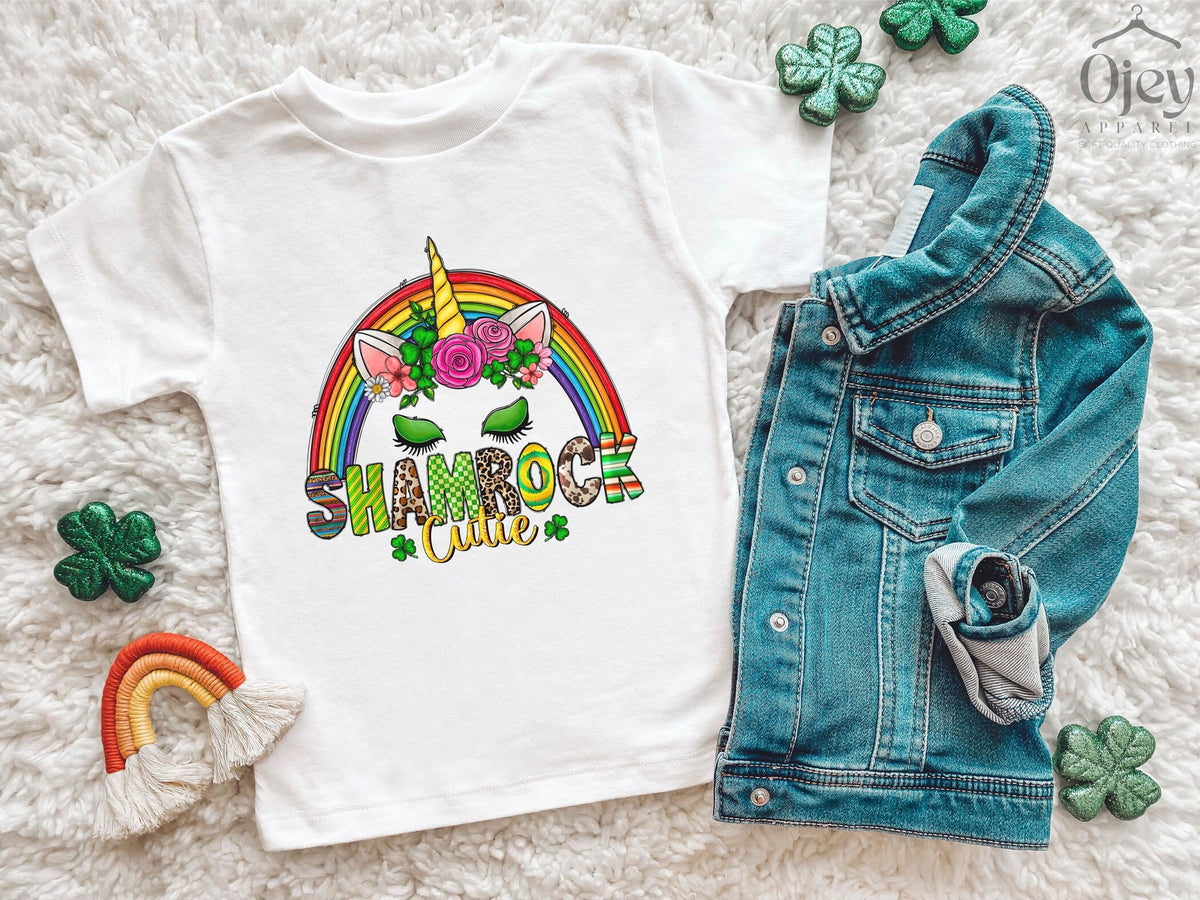 Shamrock Cutie Toddler Shirt - Girls St. Patrick's Tee - Baby Bodysuit - Clover Kids Shirt - Lucky Unicorn Kids Tee - Baby Shower
