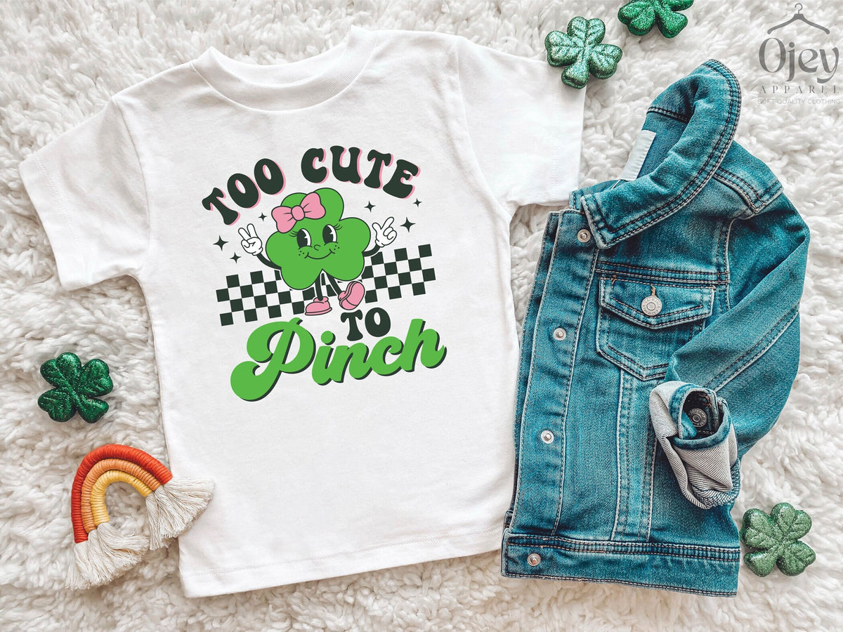 Cute St Patrick T-Shirt, Too Cute to Pinch T-Shirt, Girls Irish T-Shirt, St Patrick Gift for Her, Retro Shirt for Her
