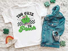 Cute St Patrick T-Shirt, Too Cute to Pinch T-Shirt, Girls Irish T-Shirt, St Patrick Gift for Her, Retro Shirt for Her