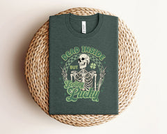 Dead Inside But Feeling Lucky Shirt, Lucky Irish T-Shirt, St Patrick Day Shirt, Skeleton St Patrick T-Shirt, Unisex Tees, March 17 T-Shirt