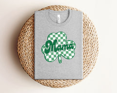 Lucky Mama T-Shirt, St Patrick Mom Shirt, Irish Mama Shirt, Gift for Irish, Retro St Patrick Tee, Checkered Clover Shirt, Mama Shamrock Tee
