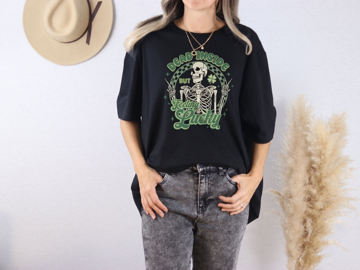 Dead Inside But Feeling Lucky Shirt, Lucky Irish T-Shirt, St Patrick Day Shirt, Skeleton St Patrick T-Shirt, Unisex Tees, March 17 T-Shirt
